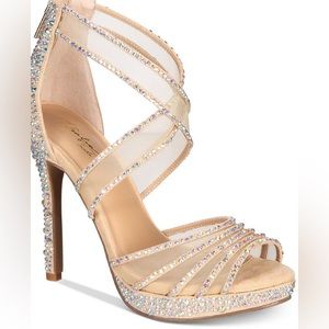 Thalia Sodi Nude Rhinestone Sparkle Heels Prom Formal